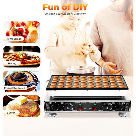 1800W Machine à pancakes à 50 trous avec fouet, 4 éponges de nettoyage et 2 brosses, machine à crêpes à muffins pour cuisine et restaurant, 50-300 °C