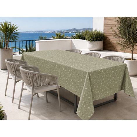 Nappe Dory Daisies sur fond vert en coton épais 80/20 fabriqué en Italie Cm. 140x140 x4 personnes (1/5)