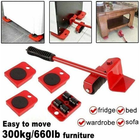 Kit de déplacement de meubles sans effort pour meubles lourds, comprenant un lève-meubles à roulettes, un dispositif de levage, une barre de levage et quatre roues de transport, supportant jusqu'à 300 (1/4)