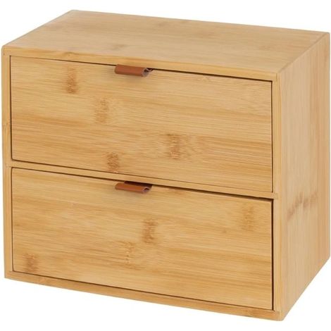 Organiseur de Bureau à 2 tiroirs en Bambou, Rangement pour Espace de Travail, Longueur 25 x Profondeur 20 x Hauteur 14 cm (1/5)