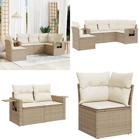 5-tlg. Garten-Sofagarnitur mit Kissen Beige Poly Rattan - Gartenmöbel - Sofas - Outdoor Möbel - Rattan Möbel - PE-Rattan - Home & Living (1/5)