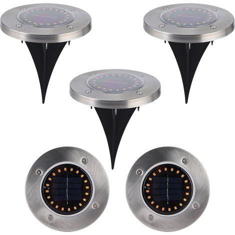 Lot de 5 lampes solaires de jardin encastrables avec 20 LED, lumière chaude, acier inoxydable, style extérieur moderne, idéales pour pelouse, cour, jardin, villa, résistantes à la pluie, avec batterie (1/5)