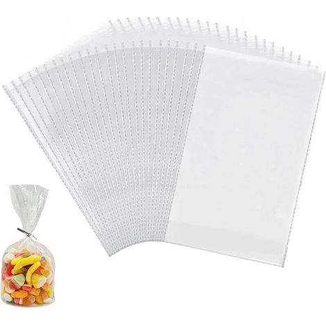 Lot de 100 sachets en cellophane transparent - 15 x 20 cm - Avec 100 cravates colorées - Convient pour le pain au chocolat