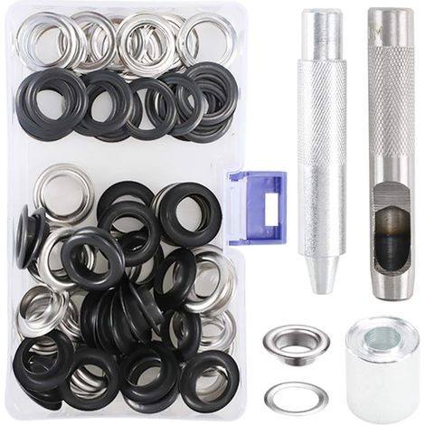BUNTHAUS 103-teiliges Metallösen-Set, Reparaturwerkzeuge für Planen, Vorhänge und Kleidung, Schwarz und Silber