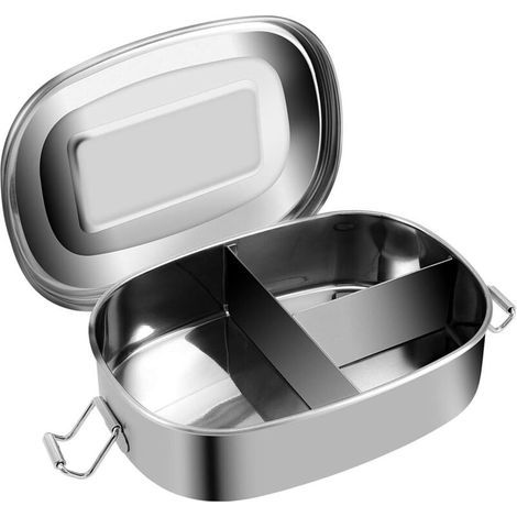 Boîte à lunch Crezuo en acier inoxydable, trois pièces, sans BPA, d'une capacité d'un litre, idéale pour l'école et les adultes. Contenant étanche.-Chrom
