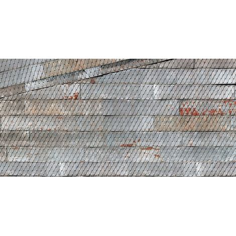 Papier peint panoramique moderne gris | Tapisserie panoramique métal gris & rouille | Papier peint panoramique 3D pour salon - 250 x 500 cm (5 pièces) (1/2)