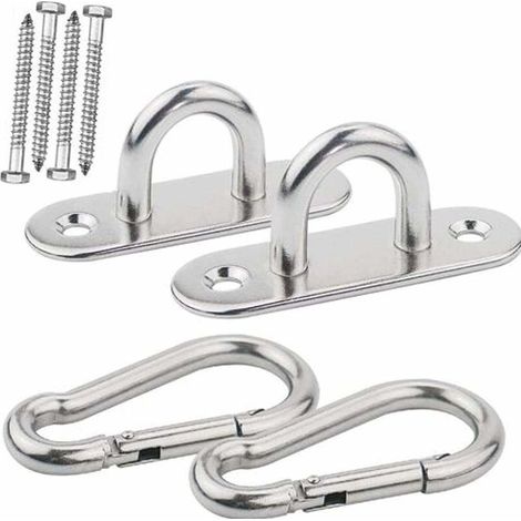 Gancho de techo de alta resistencia con gancho fijo tipo U de acero inoxidable SUS304, 2 tornillos de fijación para hormigón y madera, adecuado para yoga, hamacas y sillas colgantes.