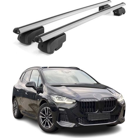 OMAC Aluminium Dachträger Querträger für BMW 2er Active Tourer U06 2021-2026 – City Crash – ISO/PAS 11154:2006 – Abschließbar – Max. 75 kg – 2 Stangen Silber (1/5)