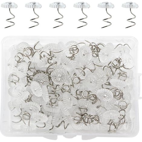 Clous pour Canapés - 100 Pièces - Acier et Plastique - Fixation Spirale Anti-dérapante - Housses et Textiles - Transparent 1,6 cm (1/5)