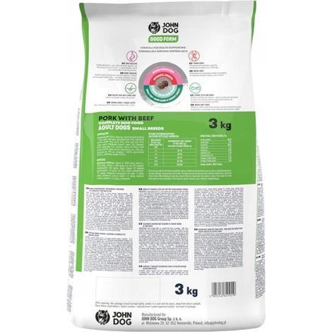 Croquettes pour chiens John Dog GOOD FORM pour petites races, porc et bœuf, 3 kg (1/5)