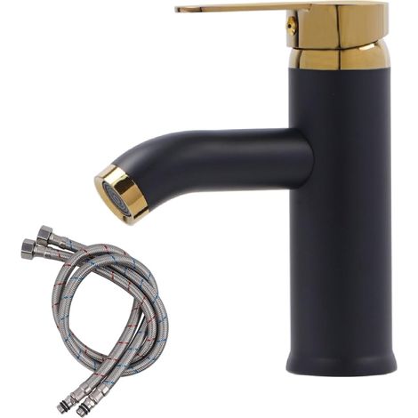 Robinet de cuisine en acier inoxydable 304 , robinet de salle de bain avec tuyau , robinet d'évier d'eau chaude et froide , robinet de lavabo pour lavabo de salle de bain , toilettes invités (or noir) (1/5)