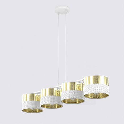 Lampada a sospensione Lux in acciaio bianco e oro