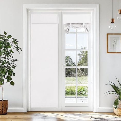 Rideau occultant - 173 x 66 cm - Velcro - Auto-adhésif - Sans perçage - Rideau isolant pour portes et fenêtres - Polyester - Avec sangles réglables - Blanc (1/5)