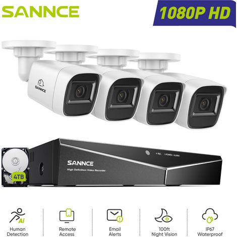 SANNCE 1080P Kit Cámaras de Vigilancia Cable,16CH con 4 Cámaras 2MP Sistema Cámara de Seguridad Visión Nocturna Acceso Remoto,4TB (1/5)