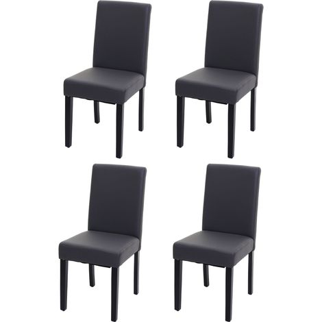 4x chaise de salle à manger chaise de cuisine Littau - similicuir, gris mat, pieds foncés