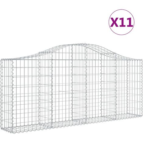 Cestas de gaviones muro de contención arqueado valla de jaula 11 piezas 200 x 30 x 80/100 cm hierro galvanizado Plata 020040318