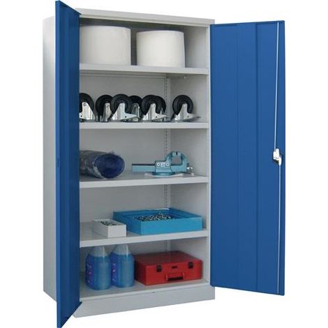 Schwerlastschrank Basic H1950xB1040xT630mm lichtgrau/enzianblau 4Fbd.Trgf.120kg (1/2)