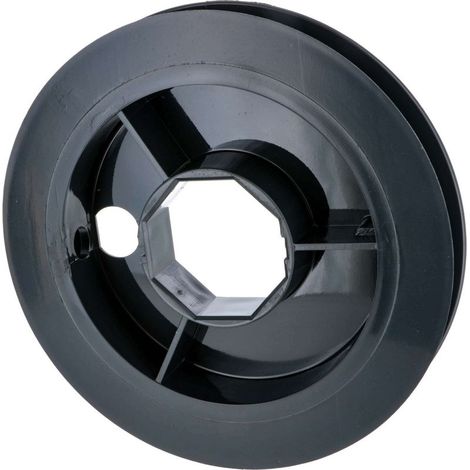 Poulie de guidage pour volet roulant – Sangle 12 à 15mm – Plastique noir – Ø 138mm – Tube octogonal 40mm – A clipser (1/4)