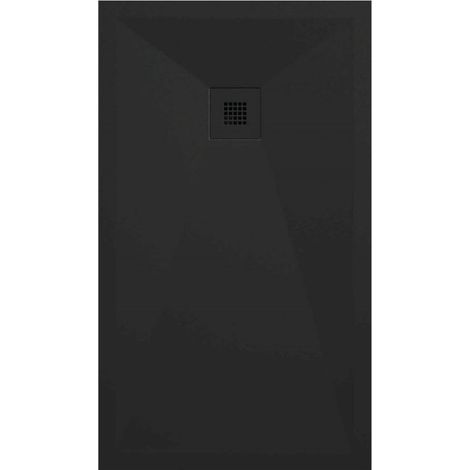 Receveur de douche 100x200 cm extra plat ONDA en résine surface ardoisée noir Grille noire (1/5)