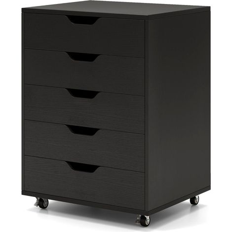 Archivador móvil con 5 cajones, negro, 49x41x66 cm