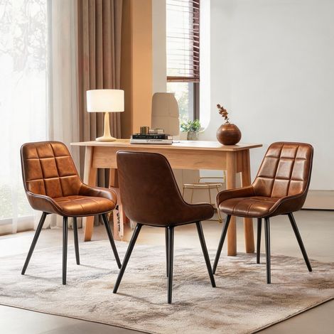 Ensemble de 4 chaises de cuisine en similicuir marron piètement (1/5)