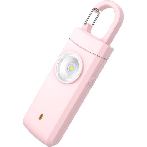 Alarme personnelle 130 dB – Avec LED et lampe torche – Rechargeable USB – Autodéfense – Rose (1/5)
