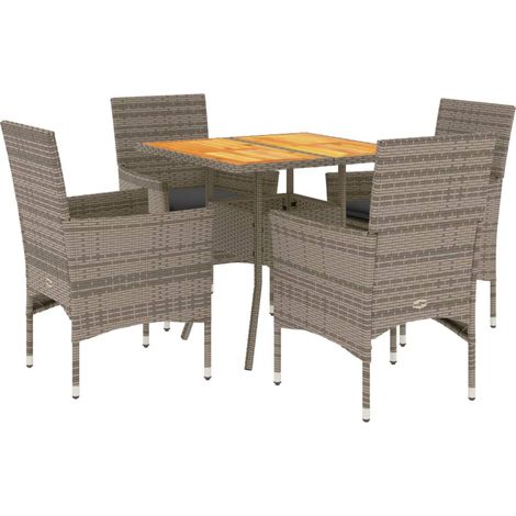 Ensemble à manger de jardin et coussins 5 pcs,Salon de jardin gris rotin acacia CFW53880 (1/5)