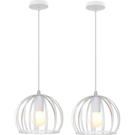2PCS Round Industrial Vintage Pendant Light Modern Ceiling Light Iron Metal Pendant Lights For Kitchen Farmhouse Hallway Indoor White