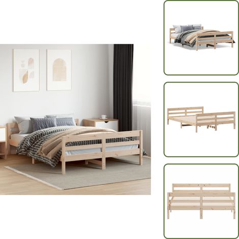 The Living Store Cadre de lit sans matelas 120x200 cm bois de pin massif - Cadre De Lit - Lit Double - Bois De Pin - Lit En Bois - Literie