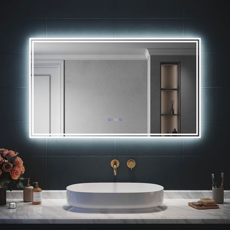 Miroir LED Salle de Bain Bluetooth 120x70cm - Miroir Lumineux avec Anti-buée, Affichage de l'Heure et Température,trois températures de couleur