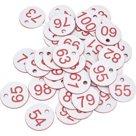 Étiquettes de ruche numérotées ABS, 50 pièces, blanc, pour apiculture et élevage, numéros 51-100, avec trou pour fixation.