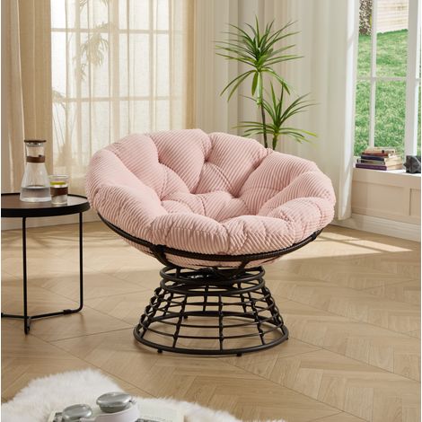 Silla papasan giratoria ergonómica con cojín acolchado, acero, rosa (1/5)