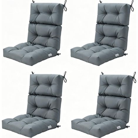 Lot de 4 Coussin de Chaise à Dossier Haut avec Sangles en Corde Antidérapantes, Coussin Siège Patio Imperméable Chaise Longue Fauteuil Intérieur(4) (1/5)