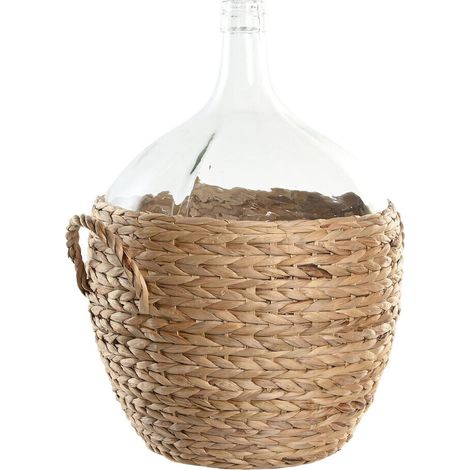 Vase en fibre de verre transparent avec anse naturelle - Transparent et osier naturel (1/3)