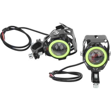 Lot de 2 projecteurs LED verts pour moto, éclairage 12-80 V, type « œil d'ange », étanches, pour bateaux et voitures (1/5)