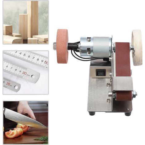 Ponceuse à bande électrique, 7 vitesses, moteur de 150W, angle de table de travail réglable de 1° à 45°, compatible avec divers bandes abrasives, faible niveau sonore en fonctionnement (1/5)