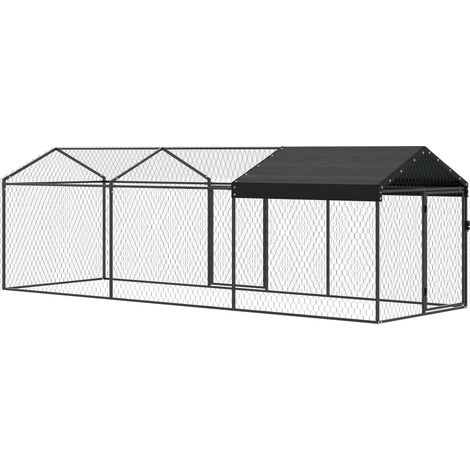 Enclos extérieur pour poules, bâche imperméable, 2 portes latérales, pour 3 à 5 poules, 3 x 1 x 1 m, acier, noir