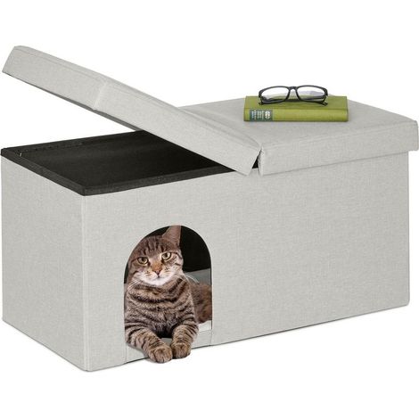 Grotte pour chat pliable Cachette confortable H 38,5 x L 74,5 x P 37 cm MDF, polyester, mousse Charge max 150 kg (1/5)