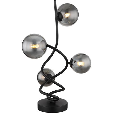 Lampe de table Globe, abat-jour en verre fumé noir mat, 4 ampoules G9 3 000 K