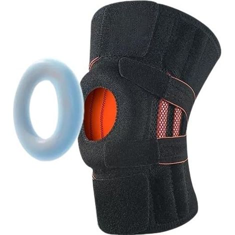 Ginocchiera compressiva con cinturini in silicone, tutore sportivo per il ginocchio, utilizzabile su polpacci e parte bassa della schiena, taglia unica, unisex (nero/arancione) (1/5)