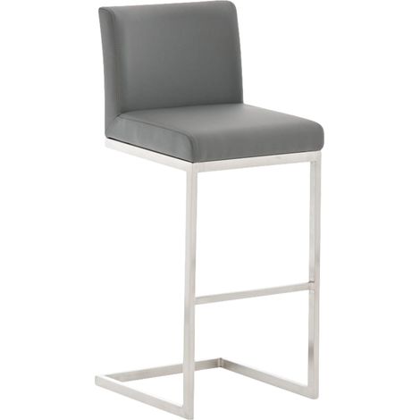 Tabouret de bar x1 design moderne support en acier inoxydable assise en PVC gris 100005320 (1/5)