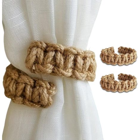 Lot de 2 Embrasse Rideaux, Corde Tressée Jute, Fil Galvanisé Flexible, Style Bohème Rustique, Pour Salon Chambre Bureau Extérieur