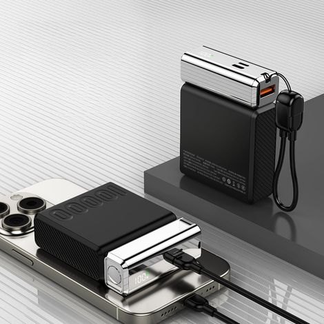 Batterie externe de 22,5 W, 10 000 mAh, charge ultra rapide avec câble intégré, mini-chargeur rapide bidirectionnel portable de grande capacité (1/5)