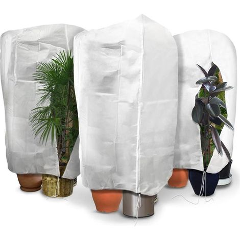 Juego de 3 fundas de invierno para plantas con cordón y cremallera, tejido polar de polipropileno de 80 g/m², reutilizable y duradero, 120 x 180 cm. (1/4)