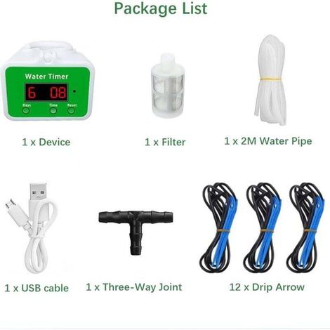 UlisemSystème d'arrosage automatique, 12 kits d'irrigation goutte à goutte pour plantes d'intérieur, affichage LED et alimentation USB, système d'arrosage automatique pour plantes en pot d'intérieur (1/4)