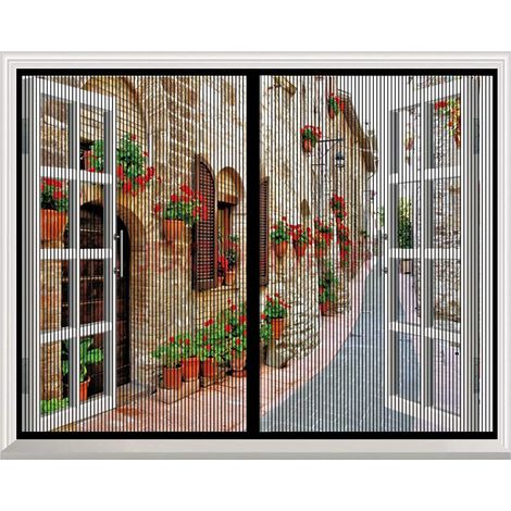 Moustiquaire Fenêtre Magnétique, Automatiquementfermé, Moustiquaire Porte sans Percer pour Couloirs, Noir, (47x47inch)120x120cm (1/5)