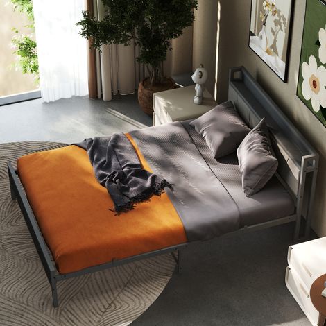 Metallbett 140x200 cm schwarz aus Metall und MDF mit Stauraum-Kopfteil (1/5)