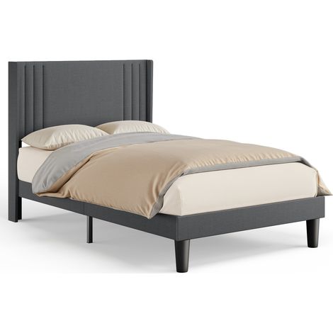 Bealife Letto Singolo Imbottito 120x200 con Testiera, Tessuto Lino, in Legno e Metallo, Letto Ragazzi Grigio Scuro - Design Moderno Grigio