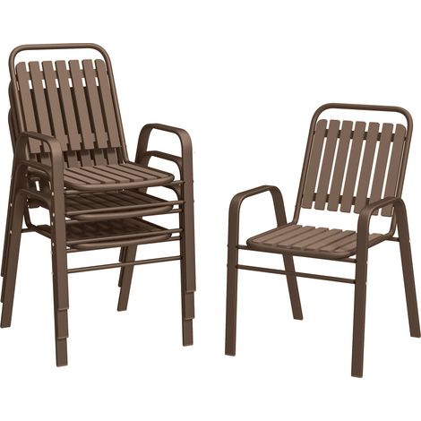 Set 4 Sedie da Giardino 56x66x91 cm Impilabili in Acciaio e PP Marrone Scuro (1/5)