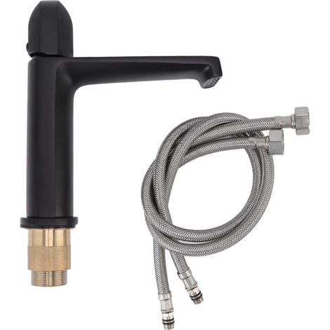 Robinet mitigeur d'évier en cuivre, corps en cuivre, filetage G1/2, pour eau chaude et froide, pour salle de bain et toilettes, noir. (1/5)